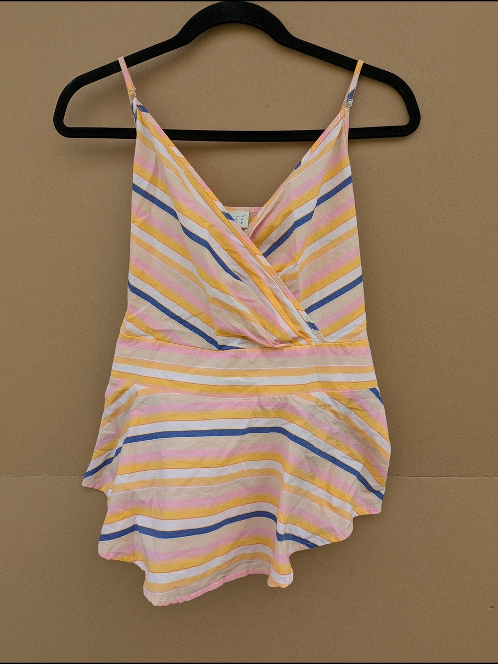 A New Day Striped Surplice Peplum Cami Top Adjustable Straps Plus Size XL Pastel